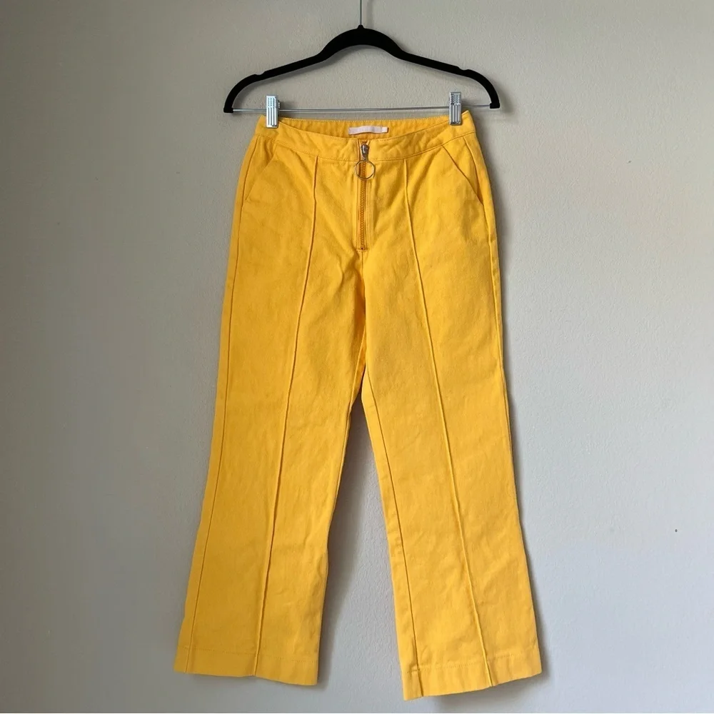 AERYNE For Revolve Yellow High Rise Wide Leg Cropped Jeans, XS